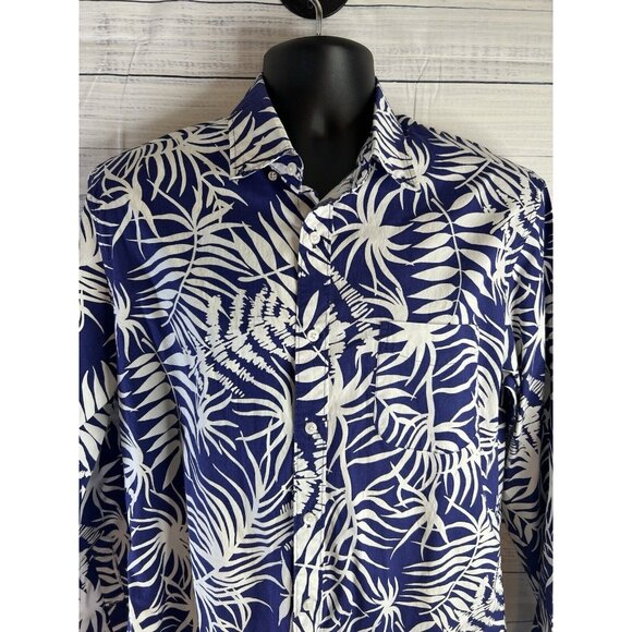 J Crew shirt Mens L Blue Floral Printed Long-Sleeve Slim Stretch Casual Tropical - Picture 4 of 12